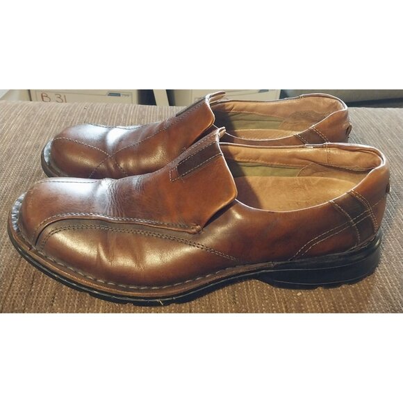 Clarks Mens Leather Slip-On Loafers Brown Casual Dress Shoes Size 12M - Picture 3 of 8